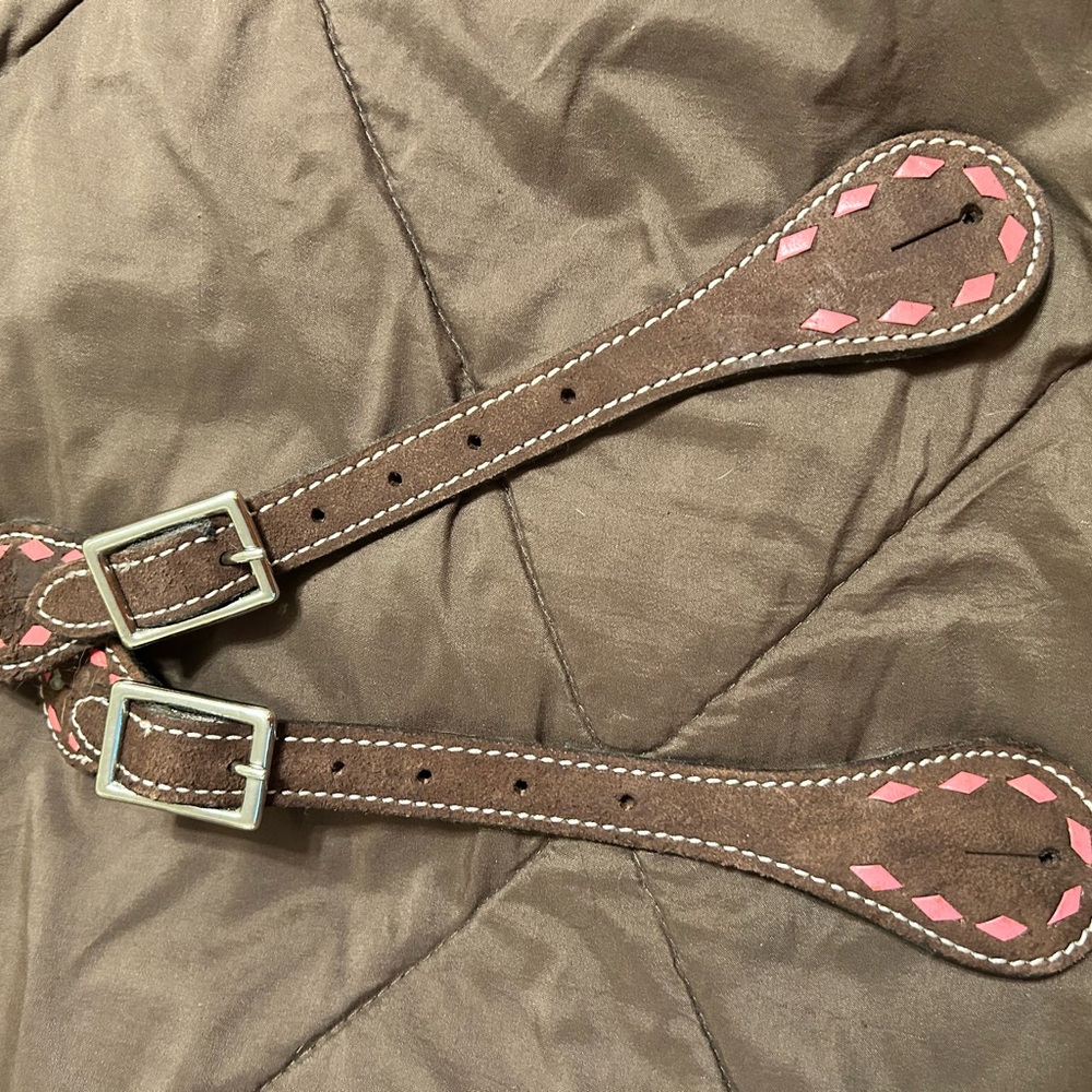 Roughout Leather Spur Straps with Buckstitch